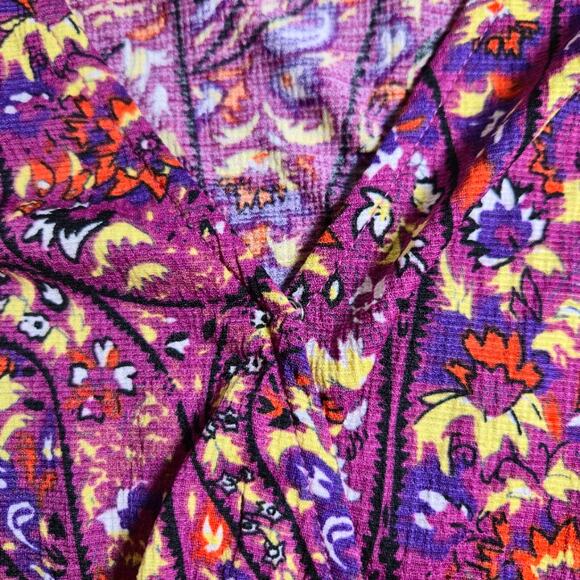 Melloday Womens Paisley Wrap Top Size XL Purple Smocked Hem Bohemian - Picture 7 of 11